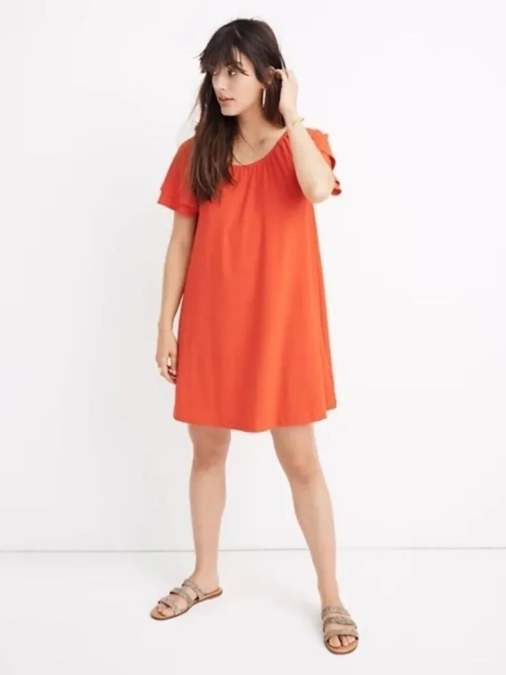 Madewell Texture & Thread Tiered Sleeve Dress Size XL - Red